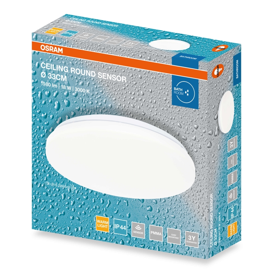 Osram - Plafoniera LED da soffitto per bagno con sensore crepuscolare CEILING ROUND LED/18W/230V 3000K Ø 33 cm IP44 bianca