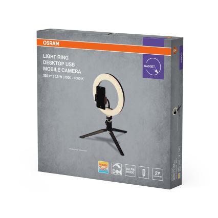 Osram - Lampada da tavolo LED dimmerabile con stativo e supporto per vlogging LED/5,5W/USB 3000-6500K 210 mAh