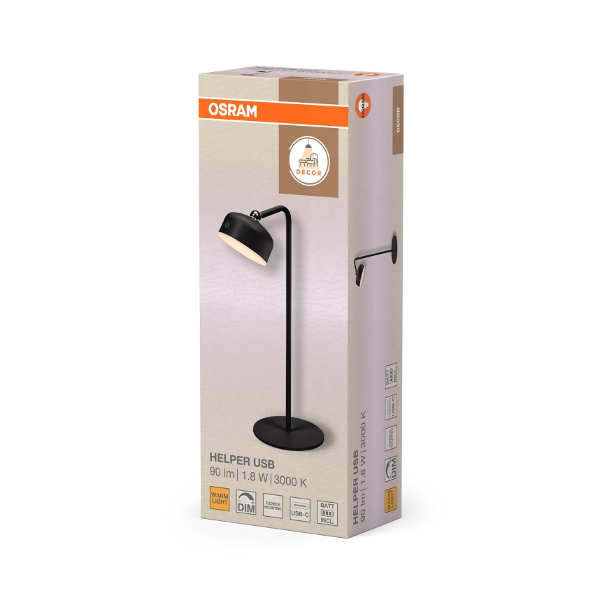 Osram - Lampada da tavolo LED ricaricabile dimmerabile 3 in 1 DECOR HELPER LED/1,8W/5V nera