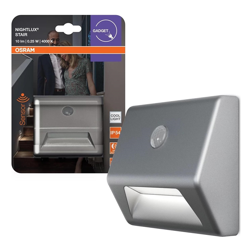 Osram - Lampada LED per scale con sensore NIGHTLUX LED/0,25W/3xAAA IP54 argento
