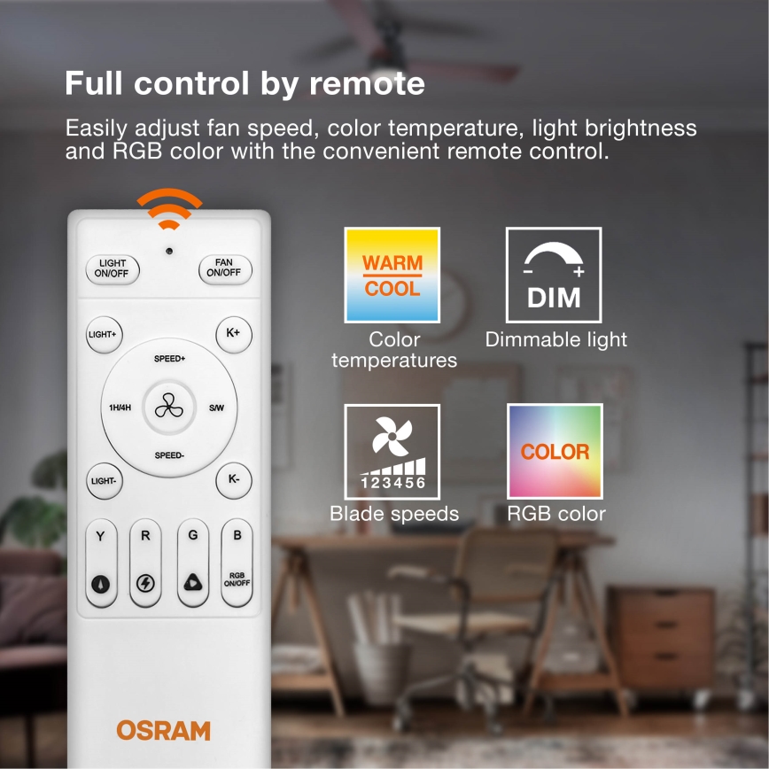 Osram - Plafoniera dimmerabile LED RGB con ventilatore CIERZO LED/35W/230V 3000-6500K + telecomando