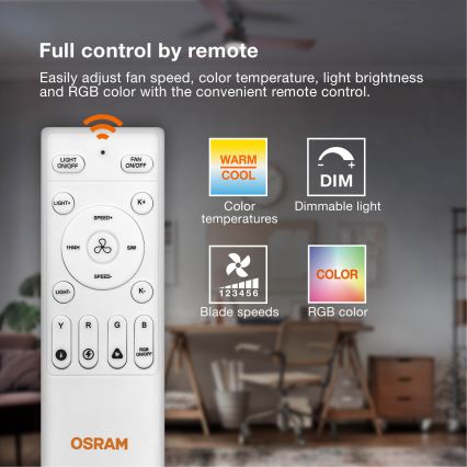 Osram - Plafoniera LED dimmerabile con ventilatore MURLAN LED/26W/230V 3000-6500K + telecomando