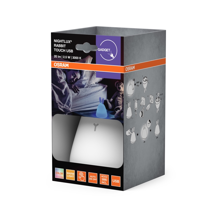 Osram - Lampada notturna touch a LED per bambini TOUCH LED/2,5W/5V 1200 mAh coniglio