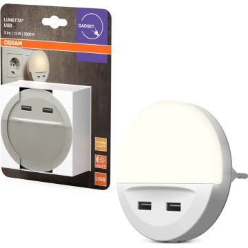 Osram - Lampada notturna LED da spina con sensore LUNETTA 2xUSB LED/13W/230V