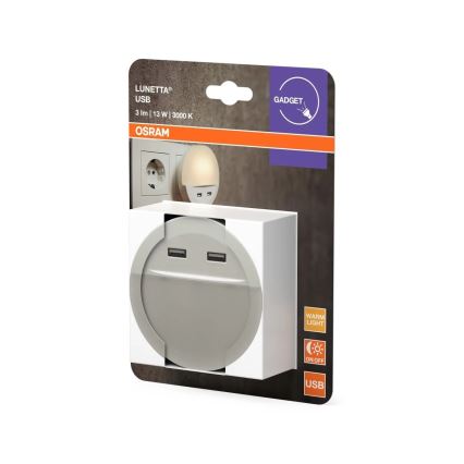 Osram - Lampada notturna LED da spina con sensore LUNETTA 2xUSB LED/13W/230V