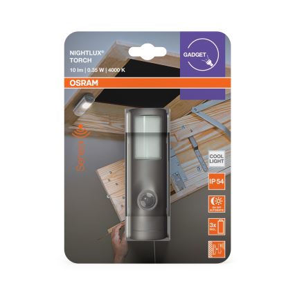 Osram - Lampada orientativa LED con sensore NIGHTLUX, LED 0,35 W, 3x AAA, IP54, argento