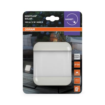 Osram - Lampada solare portatile NIGHTLUX LED/2W/5V IP54 grigia