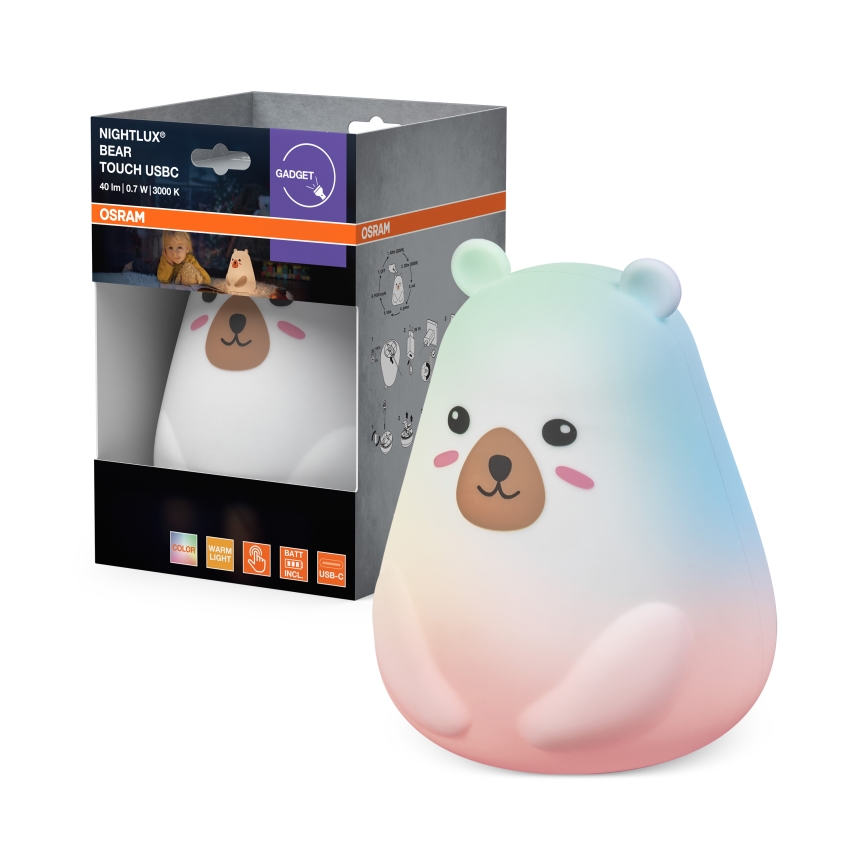 Osram - LED RGBW lampada touch dimmerabile per bambini NIGHTLUX BEAR LED/0,7W/3,7V 1200 mAh bianca
