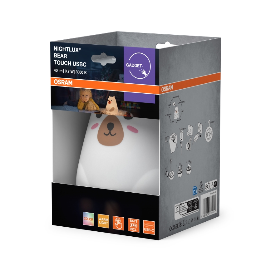 Osram - LED RGBW lampada touch dimmerabile per bambini NIGHTLUX BEAR LED/0,7W/3,7V 1200 mAh bianca