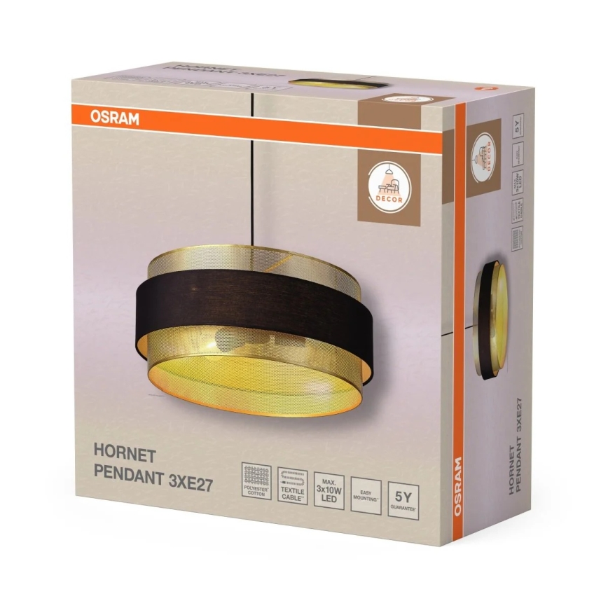 Osram - Lampadario a sospensione su cavo DECOR HORNET 3xE27/10W/230V Ø 50 cm nero/oro