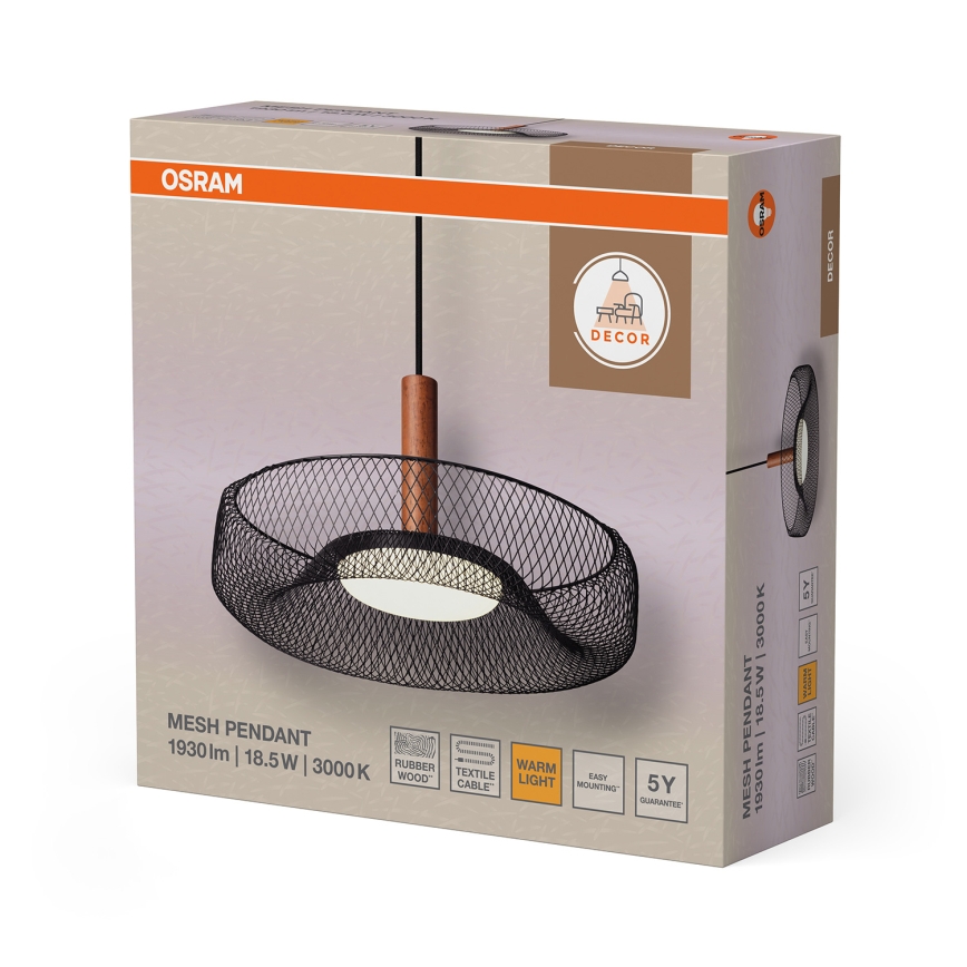Osram - Lampadario LED a sospensione con cavo DECOR MESH LED/18,5W/230V Ø 40 cm nero/legno di caucciù