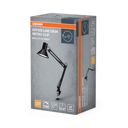 Osram - Lampada da scrivania LED dimmerabile con morsetto OFFICE LINE LED/9W/230V 3000K nera