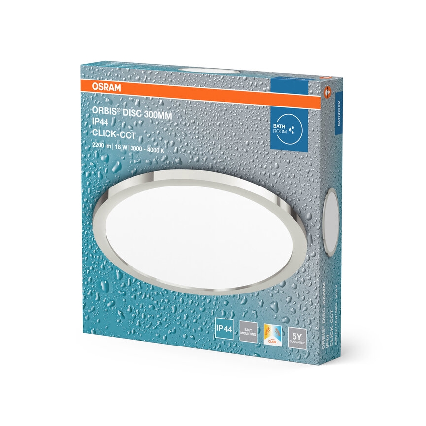 Osram - Plafoniera da bagno LED DISC, 18W/230V, 3000/4000K, diam. 30 cm, IP44, argento