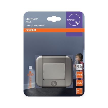 Osram - Lampada orientativa LED con sensore NIGHTLUX LED/0,3W/3xAAA IP54 argento