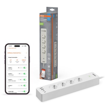 Osram - Multipresa SMART+ 4 prese tipo F + 2x USB-A + 2x USB-C con Wi-Fi