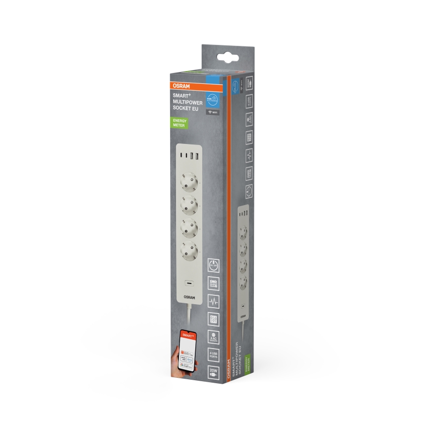 Osram - Multipresa SMART+ 4 prese tipo F + 2x USB-A + 2x USB-C con Wi-Fi