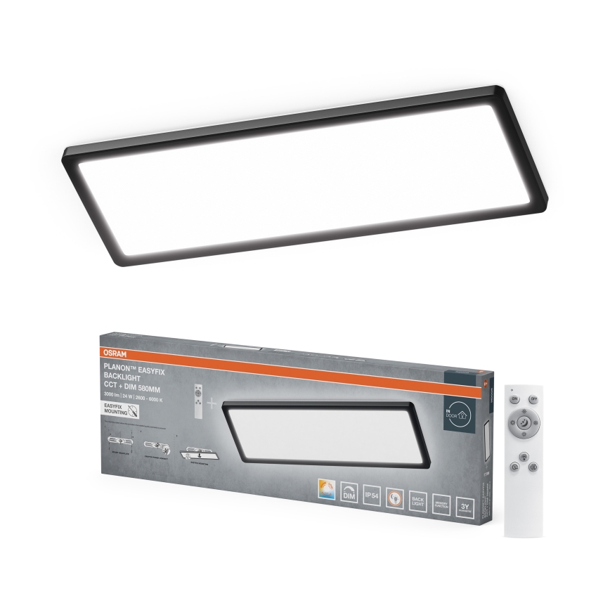 Osram - LED plafoniera da bagno dimmerabile PLANON EASYFIX LED/24W/230V 2600-6000K 20x58 cm IP54 nera + telecomando