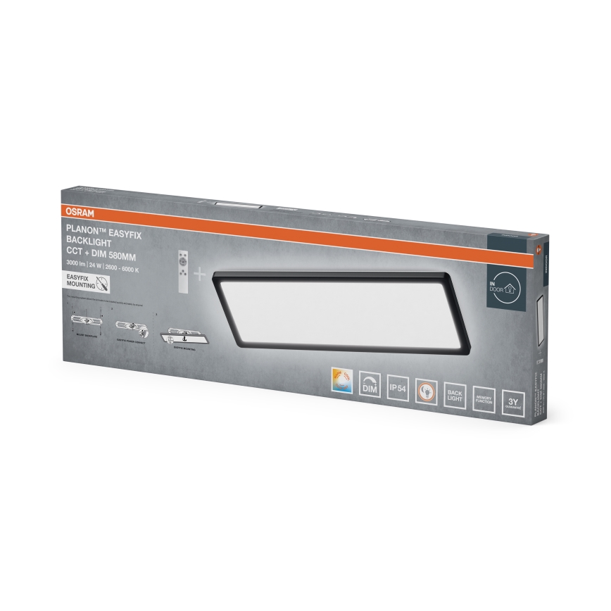 Osram - LED plafoniera da bagno dimmerabile PLANON EASYFIX LED/24W/230V 2600-6000K 20x58 cm IP54 nera + telecomando