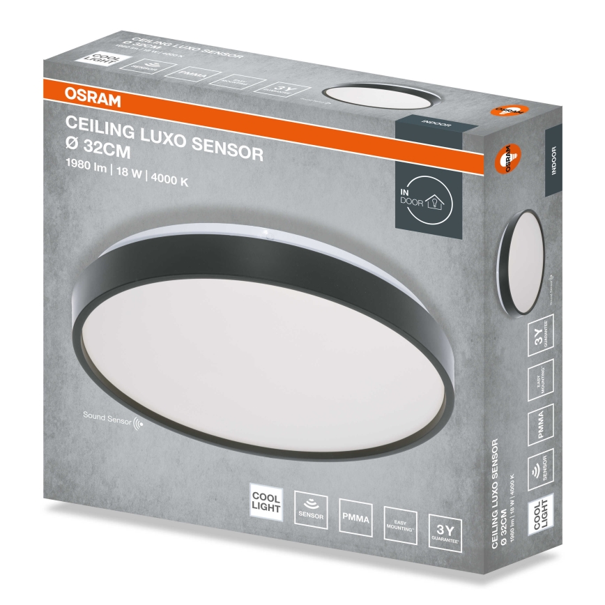 Osram - Plafoniera LED con sensore crepuscolare CEILING LUXO LED/18W/230V Ø 32 cm nera