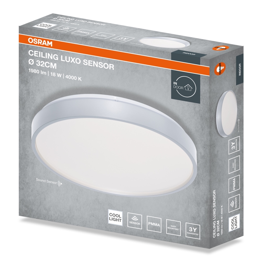 Osram - Plafoniera LED con sensore crepuscolare CEILING LUXO LED/18W/230V Ø 32 cm argento