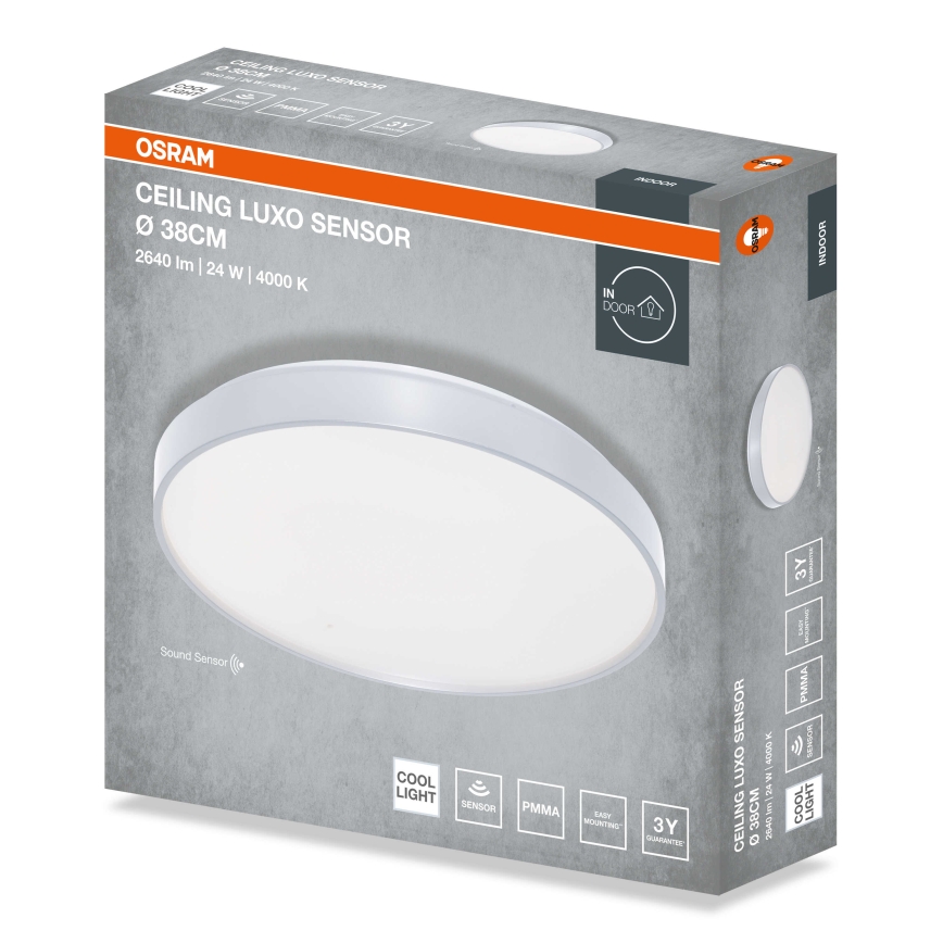 Osram - Plafoniera LED con sensore crepuscolare CEILING LUXO LED/24W/230V Ø 38 cm argento