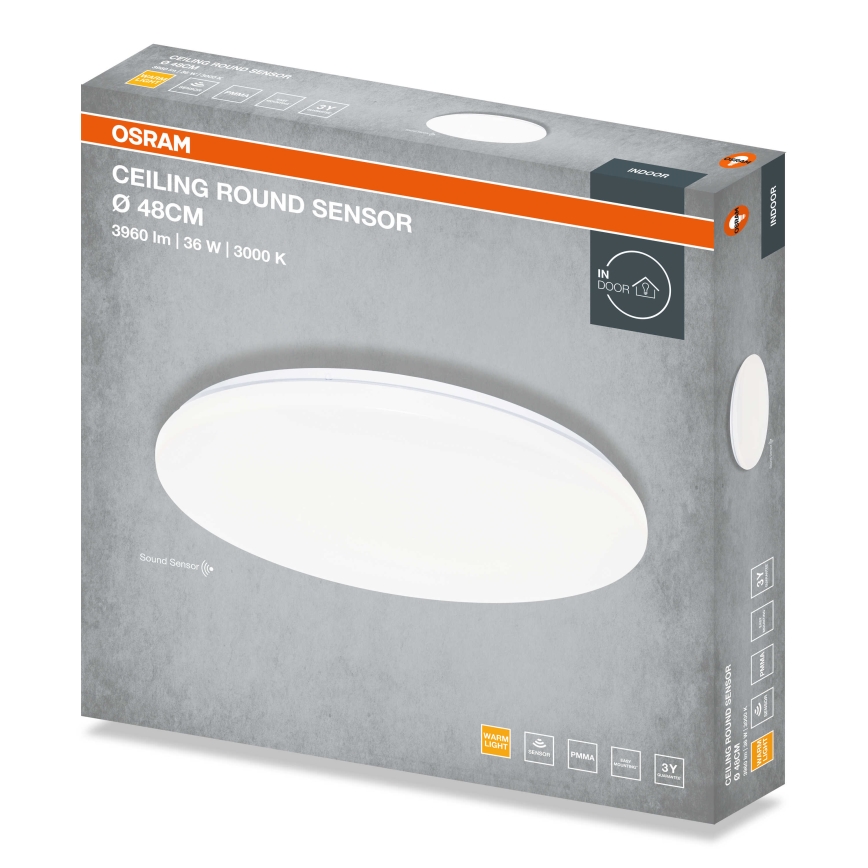 Osram - Plafoniera LED da soffitto tonda con sensore crepuscolare CEILING ROUND LED/36W/230V 3000K Ø 48 cm bianco