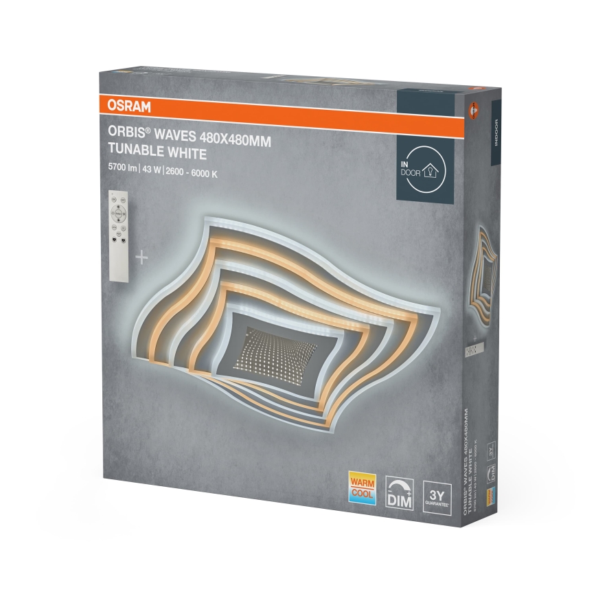 Osram - plafoniera LED dimmerabile ORBIS WAVES LED/43W/230V 2600-6000K 48x48 cm bianco + telecomando