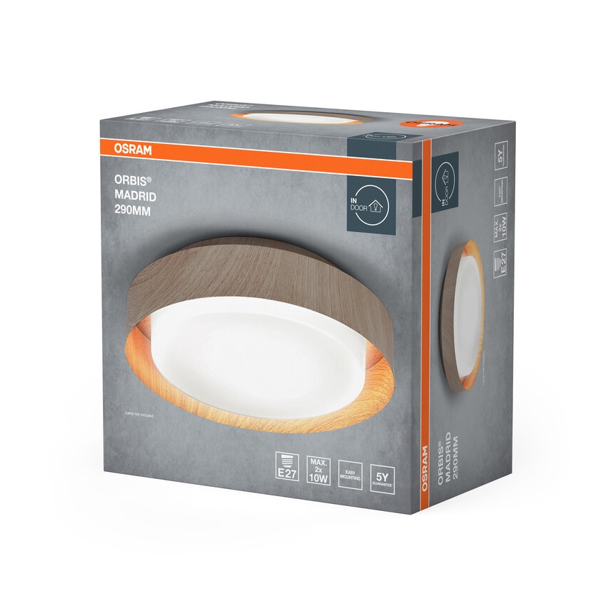 Osram - Plafoniera ORBIS MADRID 2xE27/10W/230V Ø 29 cm, finitura effetto legno
