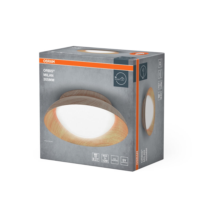 Osram - Plafoniera ORBIS MILAN 2xE27/10W/230V diam. 30,5 cm finitura effetto legno