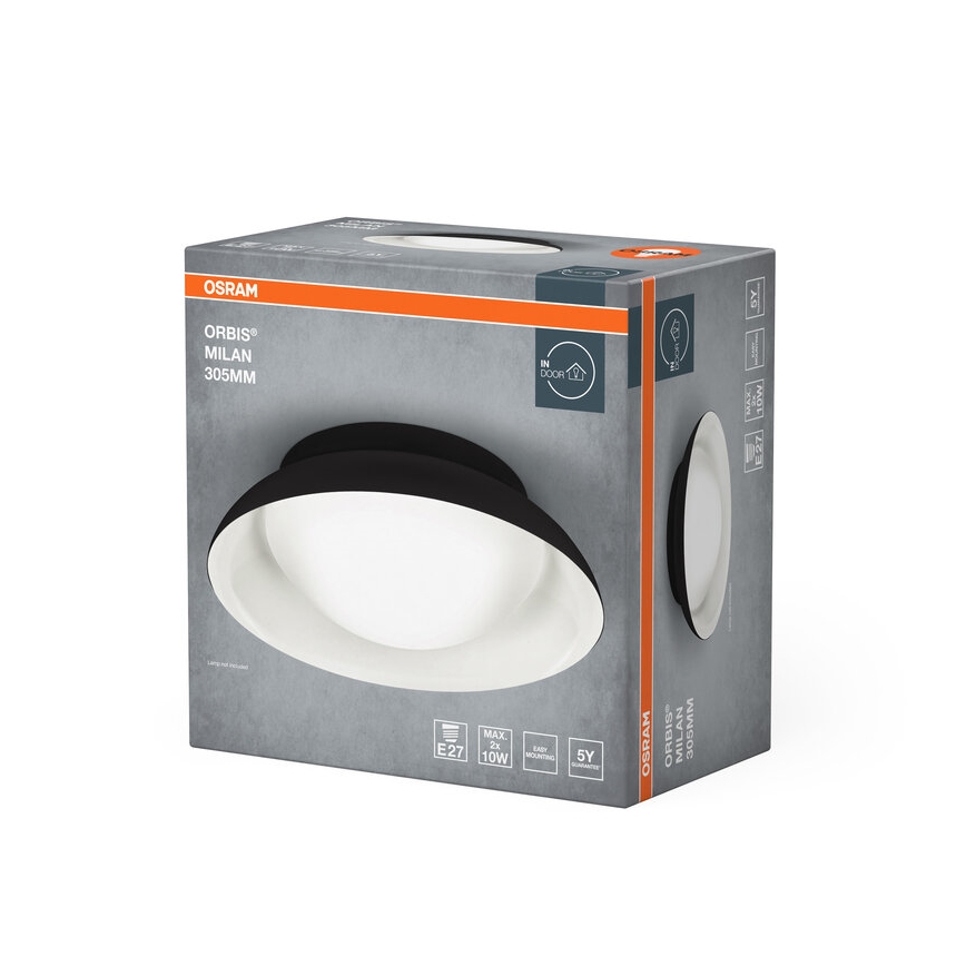 Osram - Plafoniera ORBIS MILAN 2xE27/10W/230V diam. 30,5 cm nera