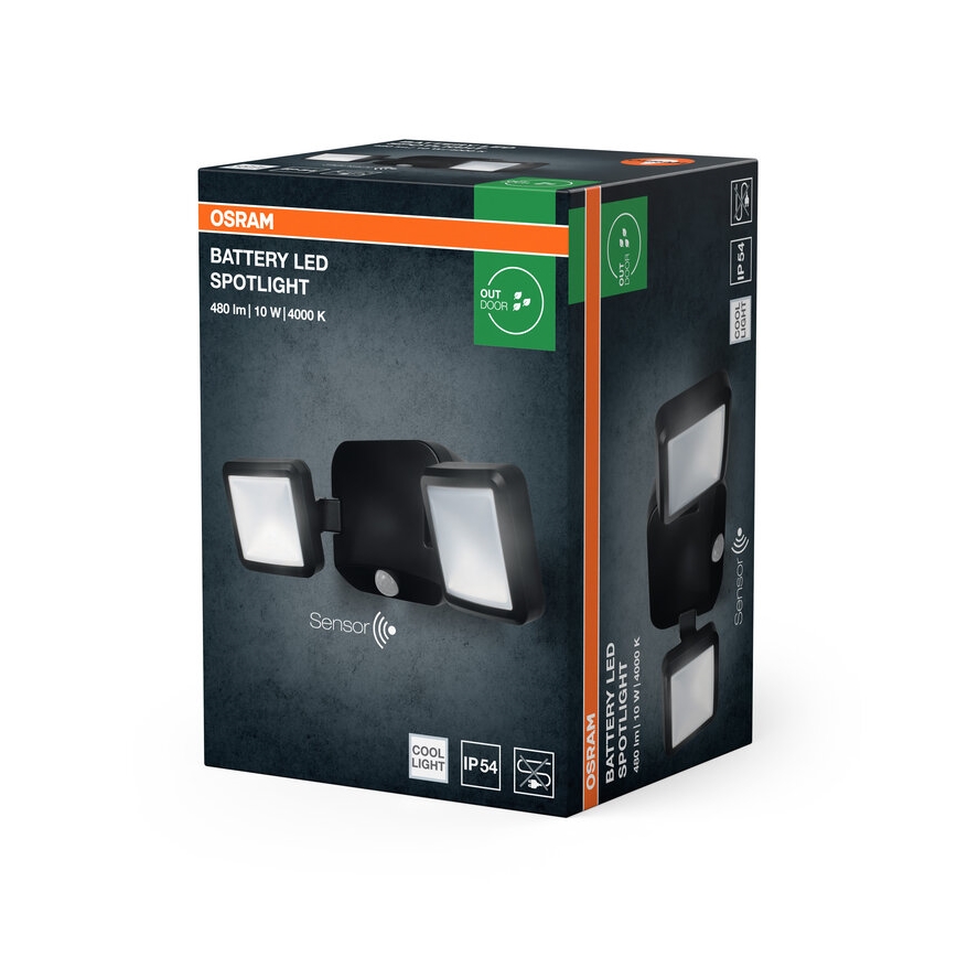 Osram - Proiettore da parete LED per esterni con sensore BATTERY 2xLED/5W/4xD IP54