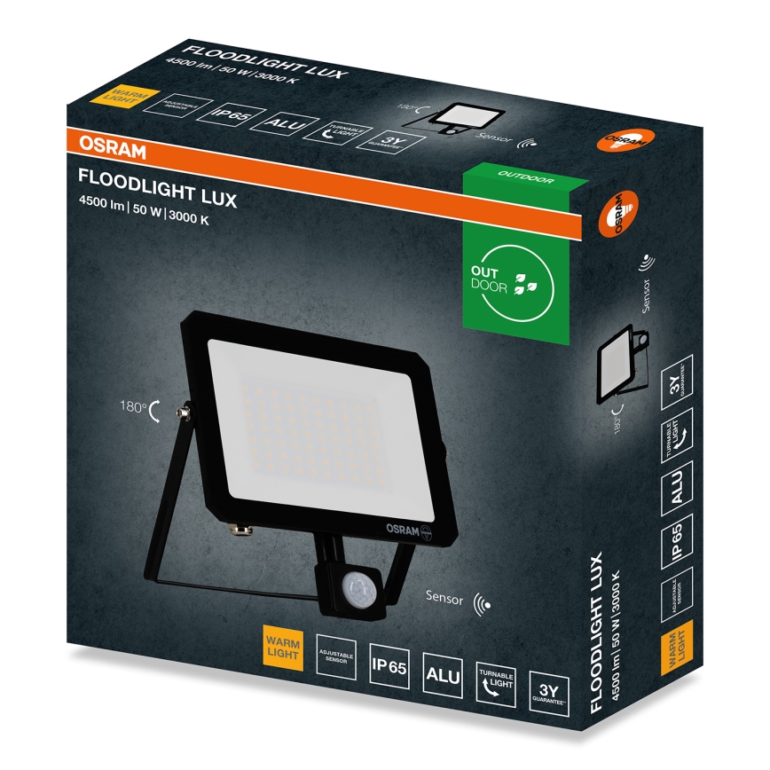 Osram - Proiettore LED con sensori di movimento e crepuscolare FLOODLIGHT LED/50W/230V 3000K IP65 nero
