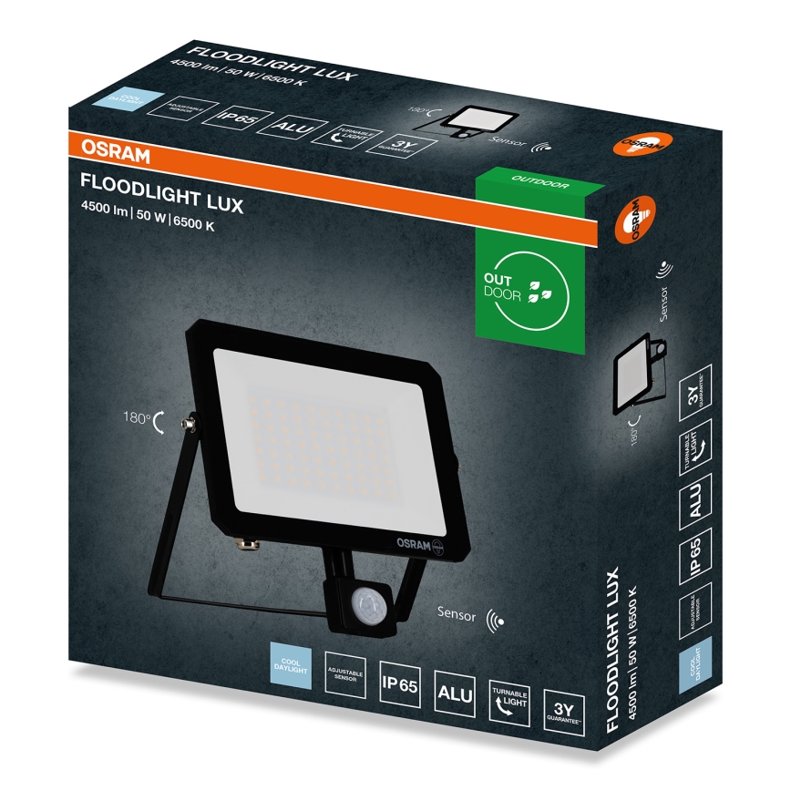 Osram - Proiettore LED con sensore di movimento e sensore crepuscolare FLOODLIGHT LED/50W/230V 6500K IP65 nero