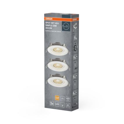 Osram - Set 3x faretti LED da incasso dimmerabili SPOT LED/4,9W/230V 2700K Ø 8,7 cm bianco