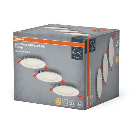 Osram - Set di 3 faretti da incasso LED SPOT, 8W, 230V, 3000K, Ø 12 cm, bianco
