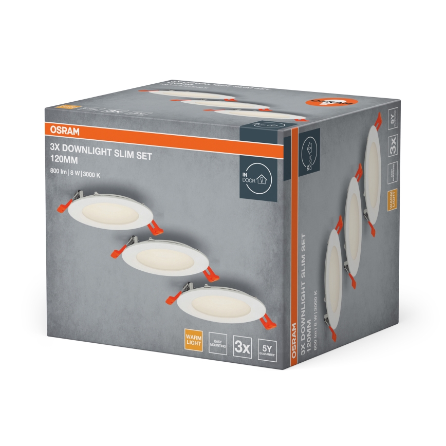 Osram - Set di 3 faretti da incasso LED SPOT, 8W, 230V, 3000K, Ø 12 cm, bianco