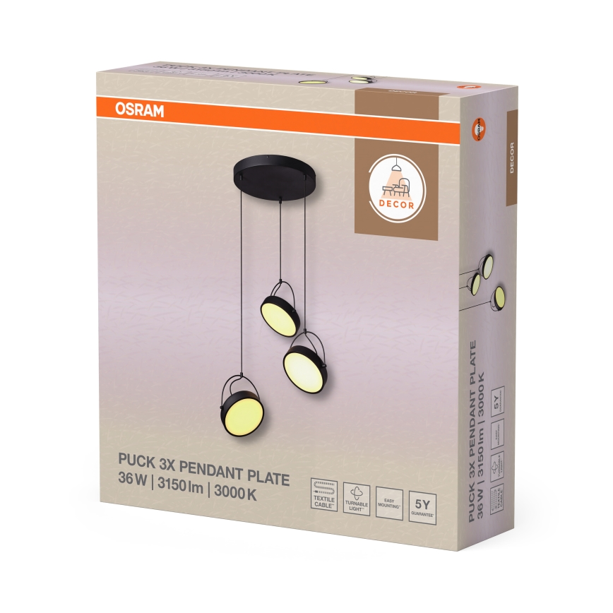 Osram - Sospensione a cavo LED DECOR PUCK 3xLED/12W/230V nera