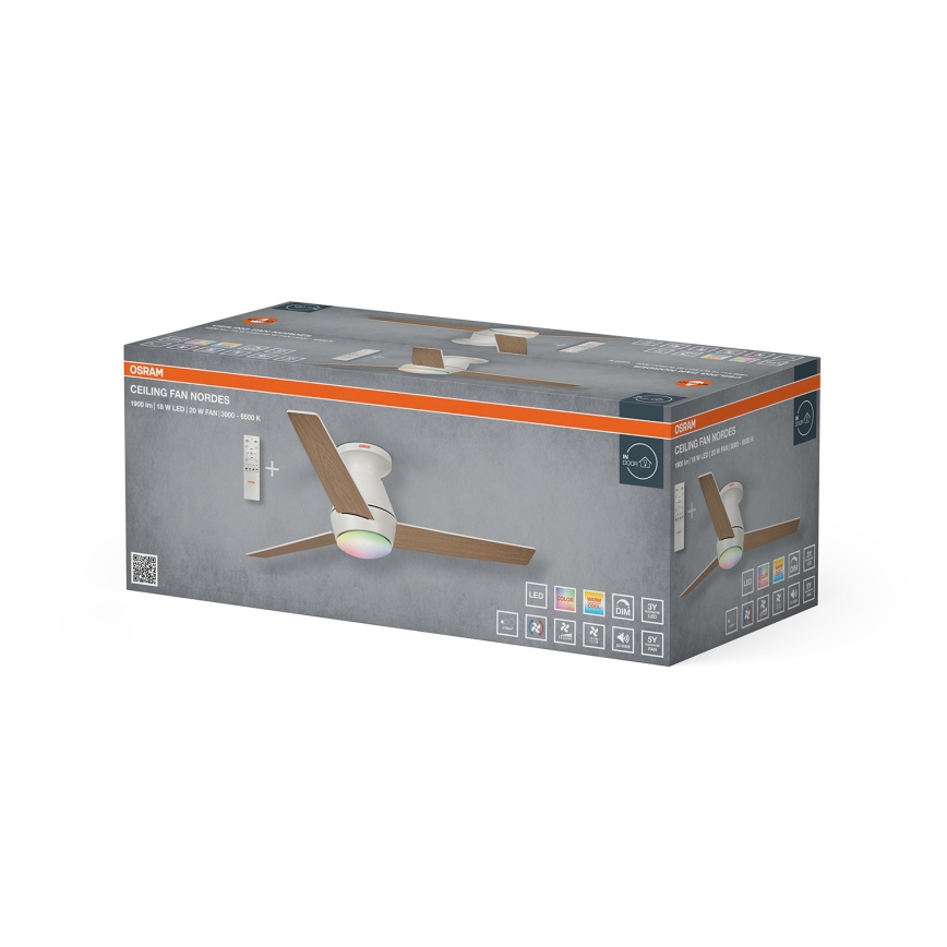 Osram - LED RGB Ventilatore da soffitto dimmerabile NORDES LED/18W/230V 3000-6500K + telecomando