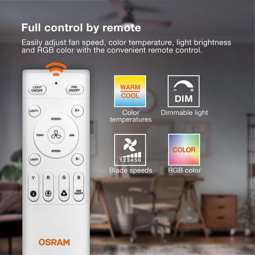 Osram - Ventilatore da soffitto LED RGB dimmerabile NORDES LED/18W/230V 3000-6500K + telecomando
