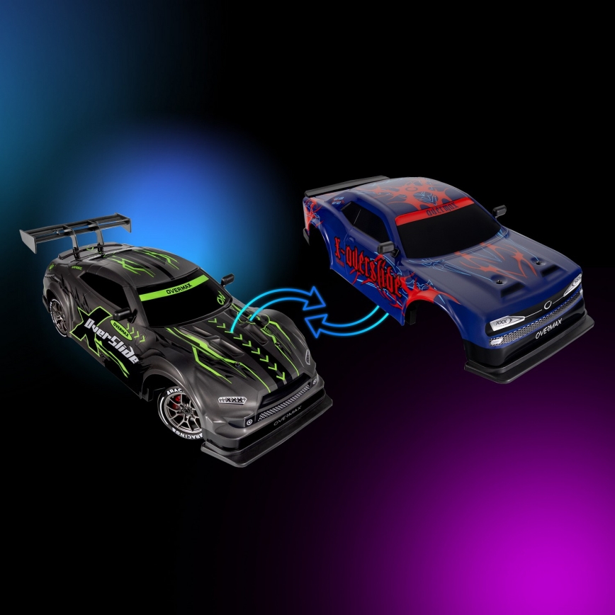 Overmax - Auto da drift radiocomandata 2 in 1 X-OVERSLIDE 1000 mAh nero/verde/blu/rosso
