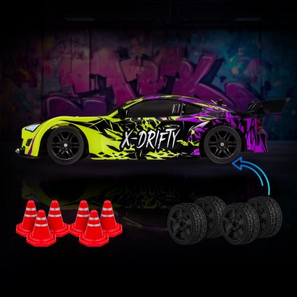 Overmax - Auto da drift radiocomandata X-DRIFT 1000 mAh, giallo/viola
