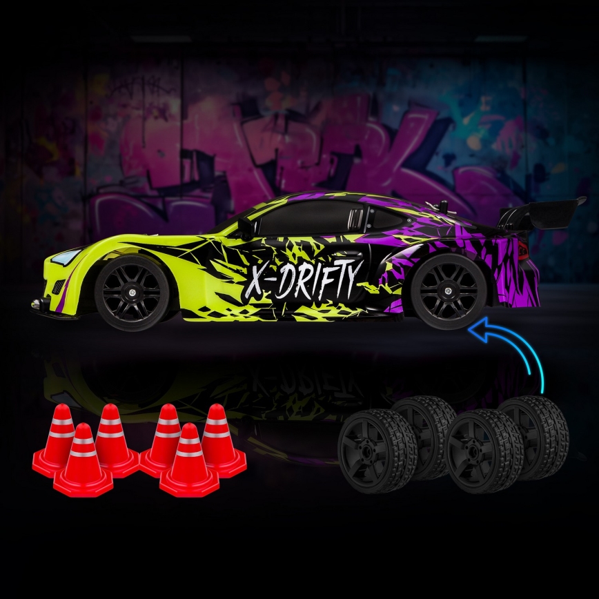 Overmax - Auto da drift radiocomandata X-DRIFT 1000 mAh, giallo/viola