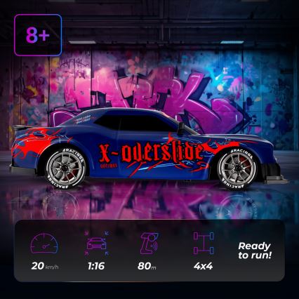Overmax - Auto da drift radiocomandata X-OVERSLIDE 1000 mAh nero/verde/blu/rosso