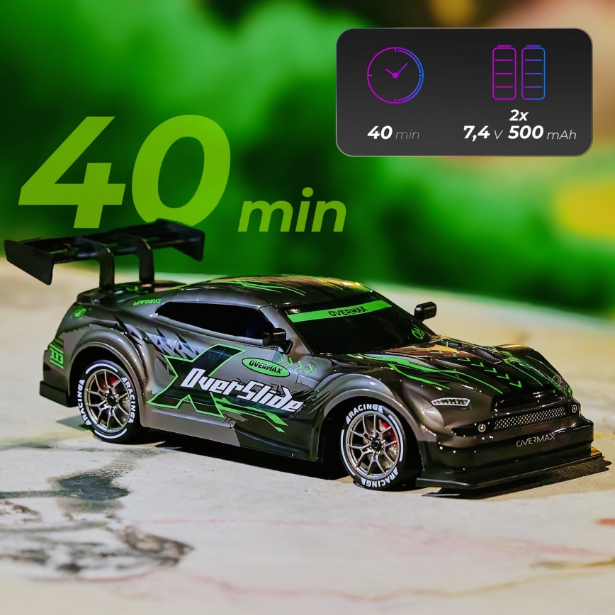 Overmax - Auto da drift radiocomandata X-OVERSLIDE 1000 mAh nero/verde/blu/rosso