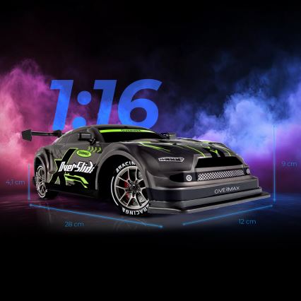 Overmax - Auto da drift radiocomandata X-OVERSLIDE 1000 mAh nero/verde/blu/rosso