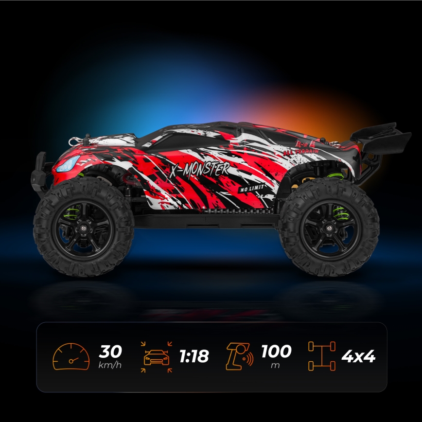 Overmax - Auto radiocomandata X-MONSTER 3.5 con batteria da 1700 mAh, nero/rosso/verde