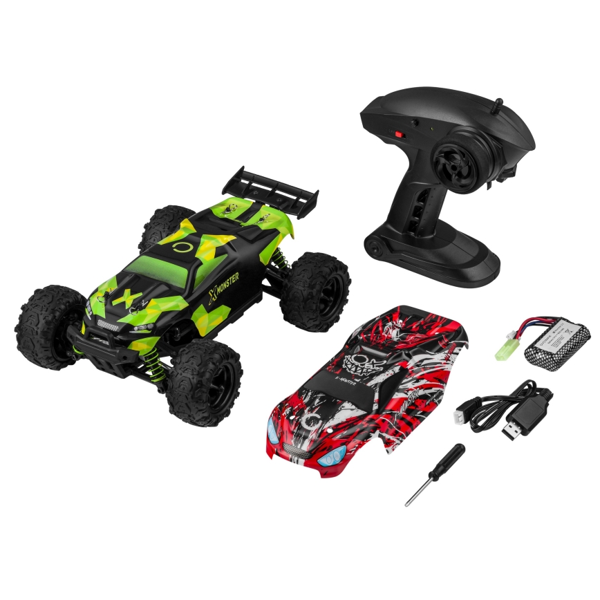 Overmax - Auto radiocomandata X-MONSTER 3.5 con batteria da 1700 mAh, nero/rosso/verde