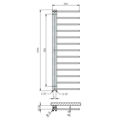 P.M.H. AP2C - Scaldasalviette a scaletta per bagno APOLLO 219 W 150 cm destro/cromato lucido
