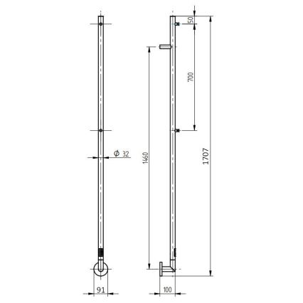 P.M.H. OL1B - Scaldasalviette elettrico OLE 24W/230V 170 cm IP44 nero