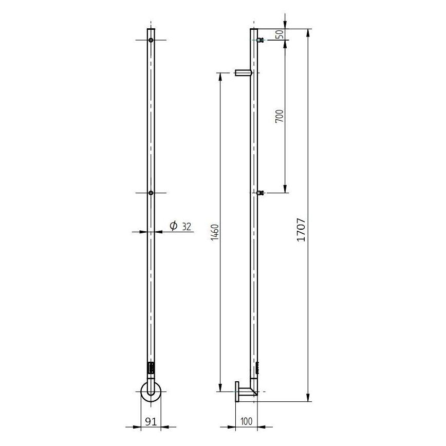 P.M.H. OL1B - Scaldasalviette elettrico OLE 24W/230V 170 cm IP44 nero